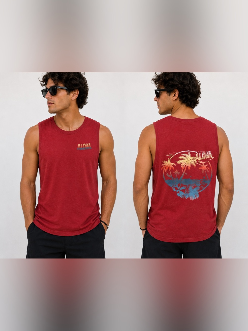 George Men's Red Aloha Palm Graphic Tank